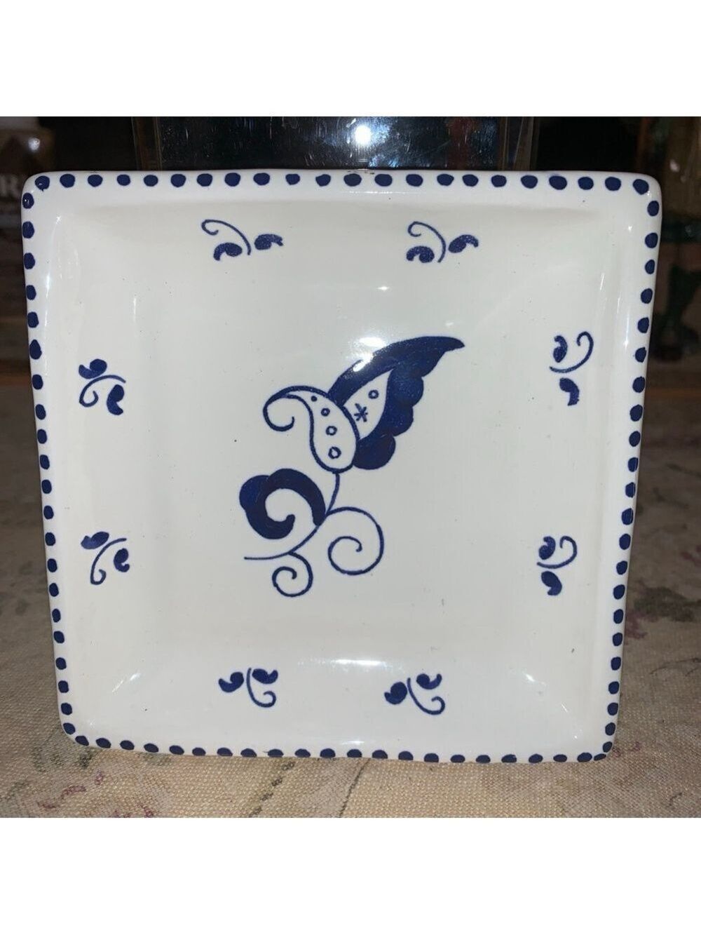 Square Decorative Plate White/Blue Small Mallorca